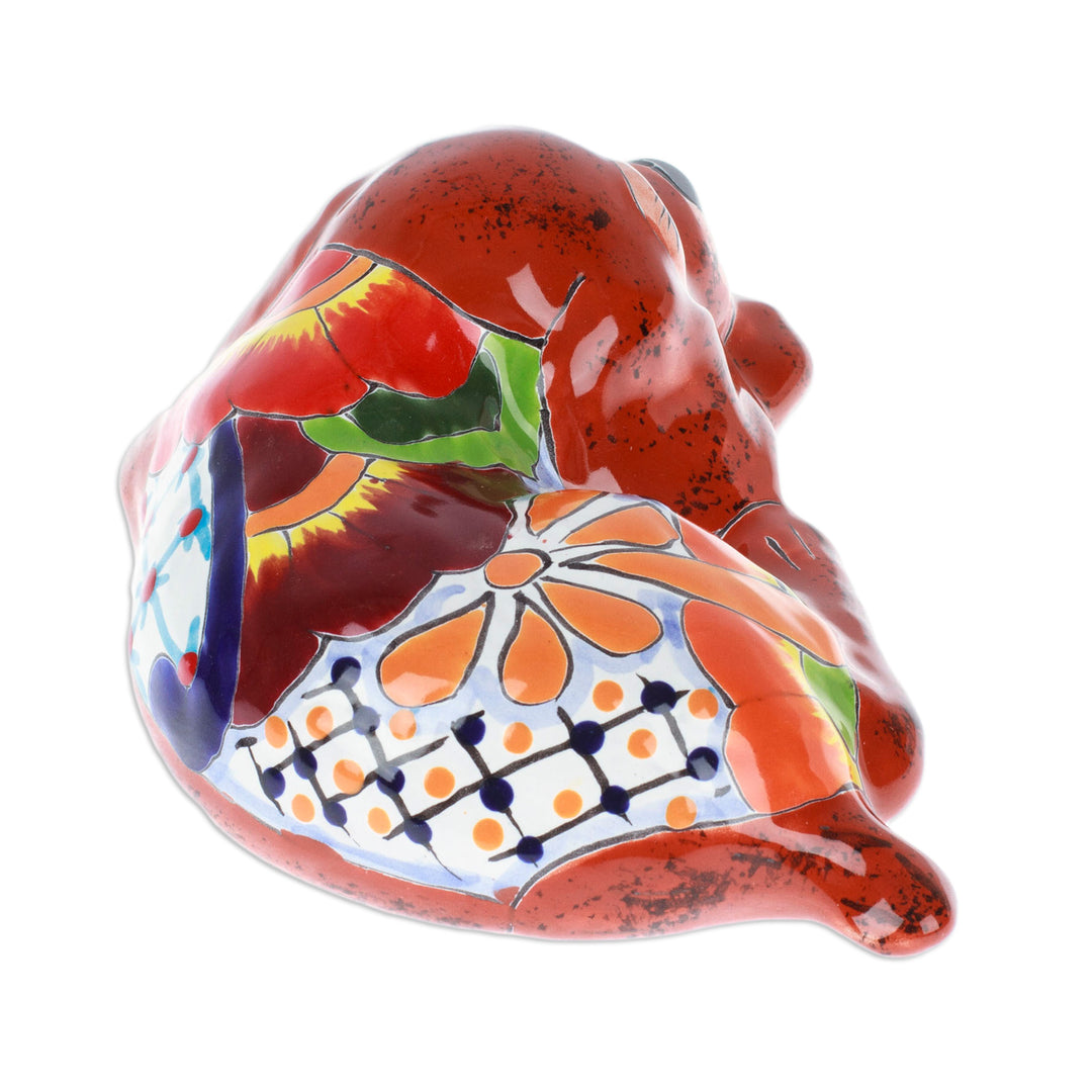 Dog-Themed Floral Painted Ceramic Sculpture in Brown - Loyal Eyes