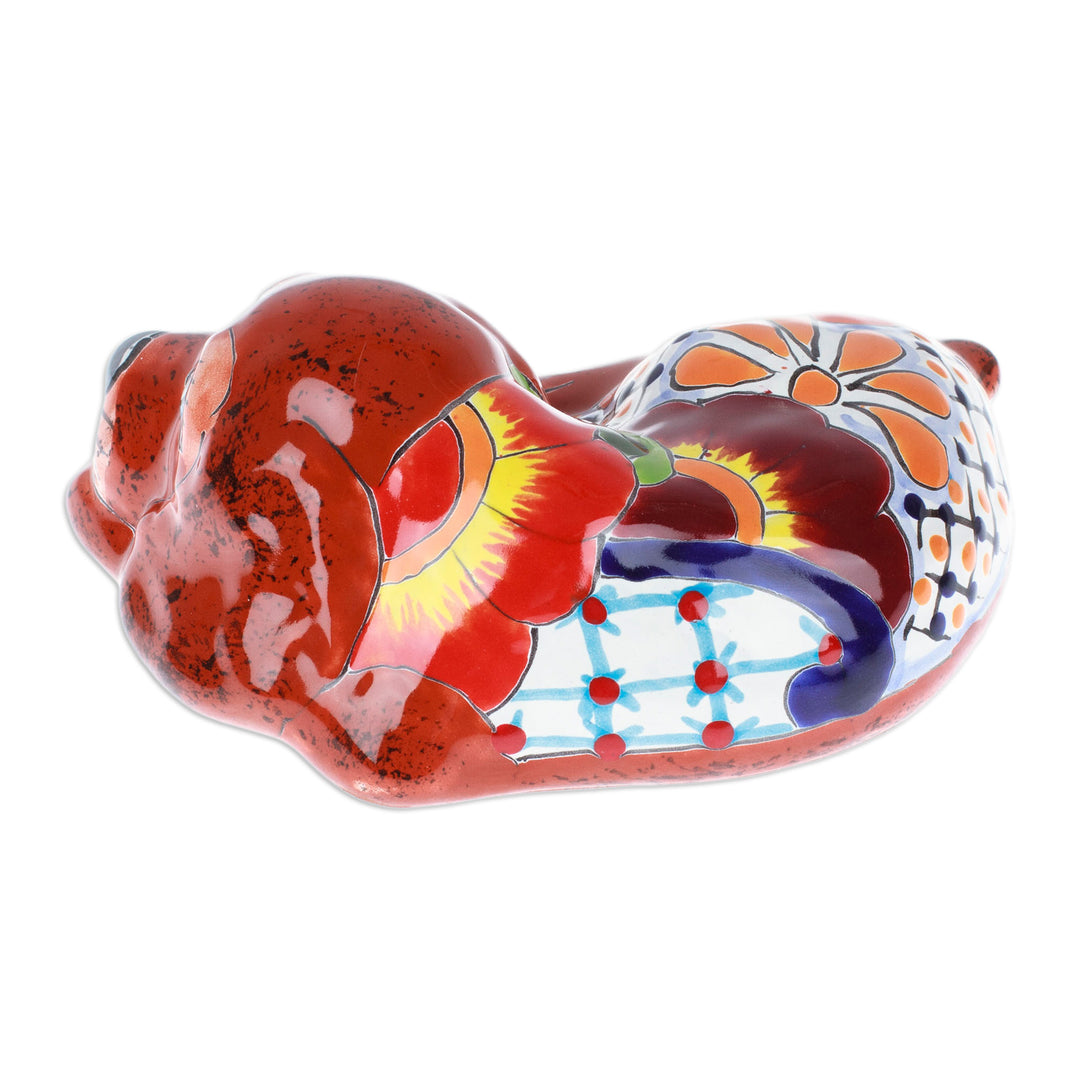 Dog-Themed Floral Painted Ceramic Sculpture in Brown - Loyal Eyes