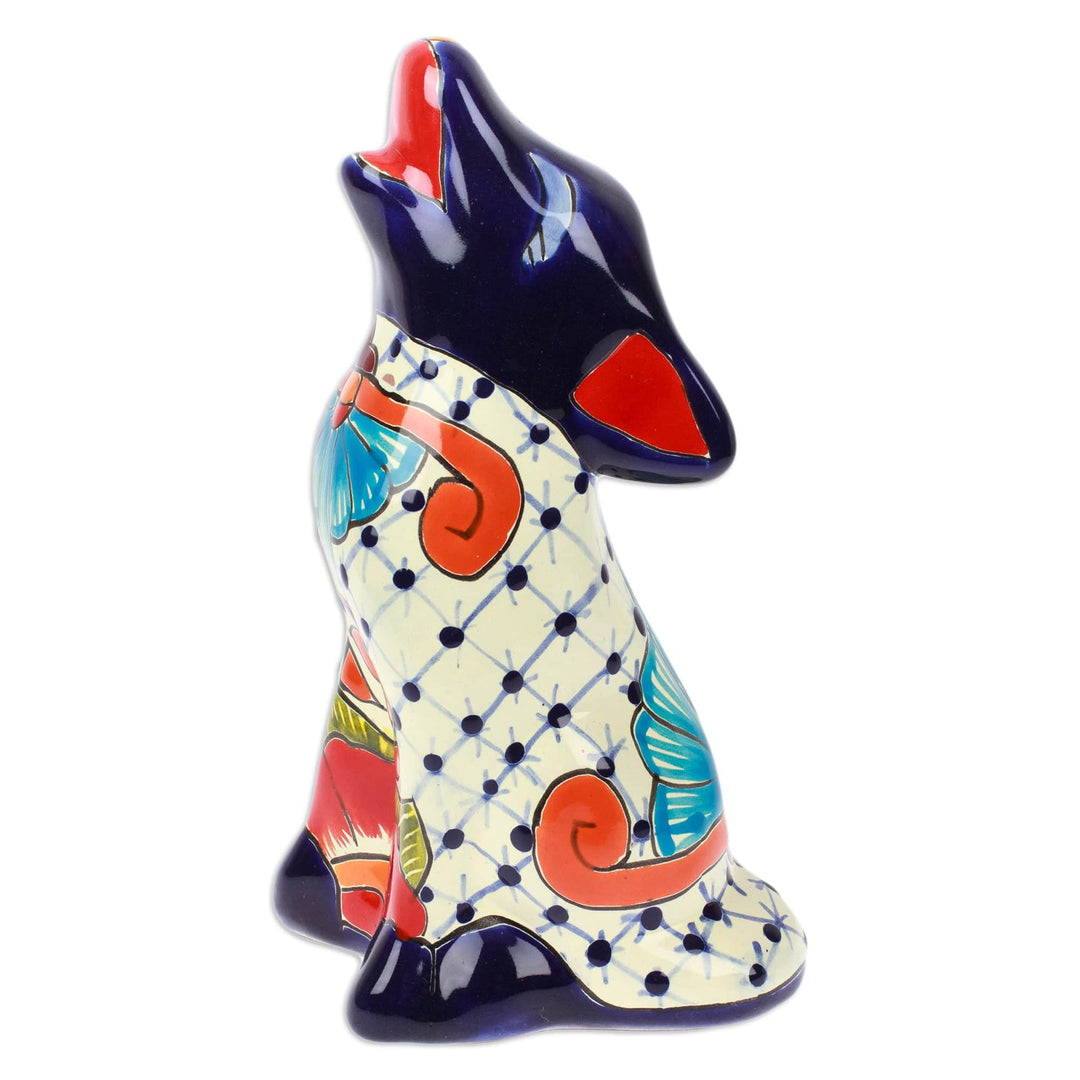 Coyote-Themed Hacienda Painted Ceramic Sculpture in Blue - Classic Howls