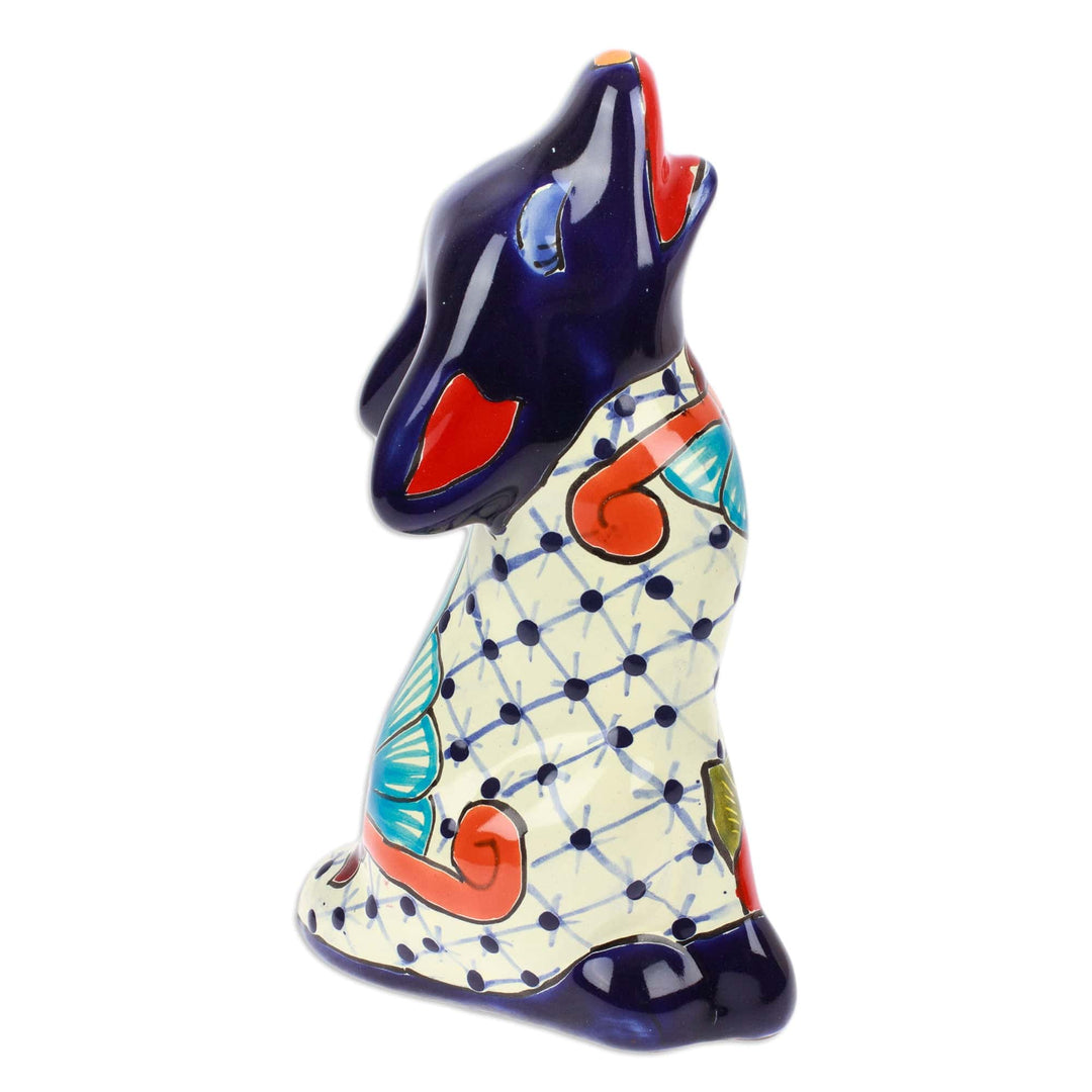Coyote-Themed Hacienda Painted Ceramic Sculpture in Blue - Classic Howls