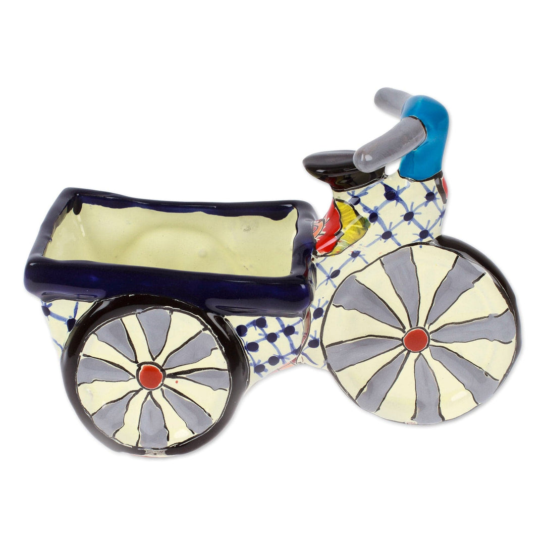Hacienda-Themed Tricycle-Shaped Ceramic Flower Pot in Blue - Memories from the Hacienda