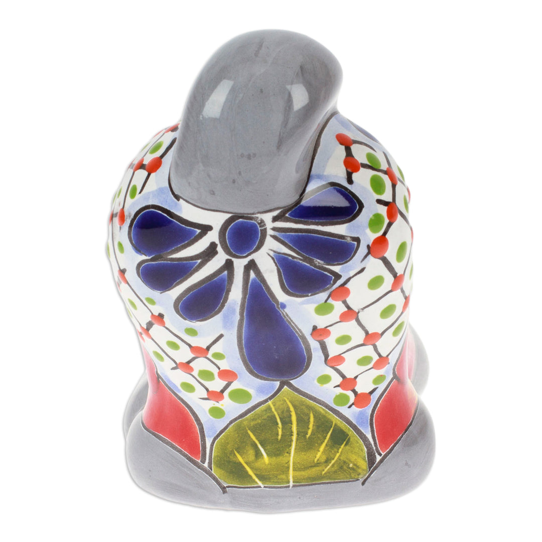 Handcrafted Hacienda-Themed Grey Ceramic Cat Figurine - Feline Stretching