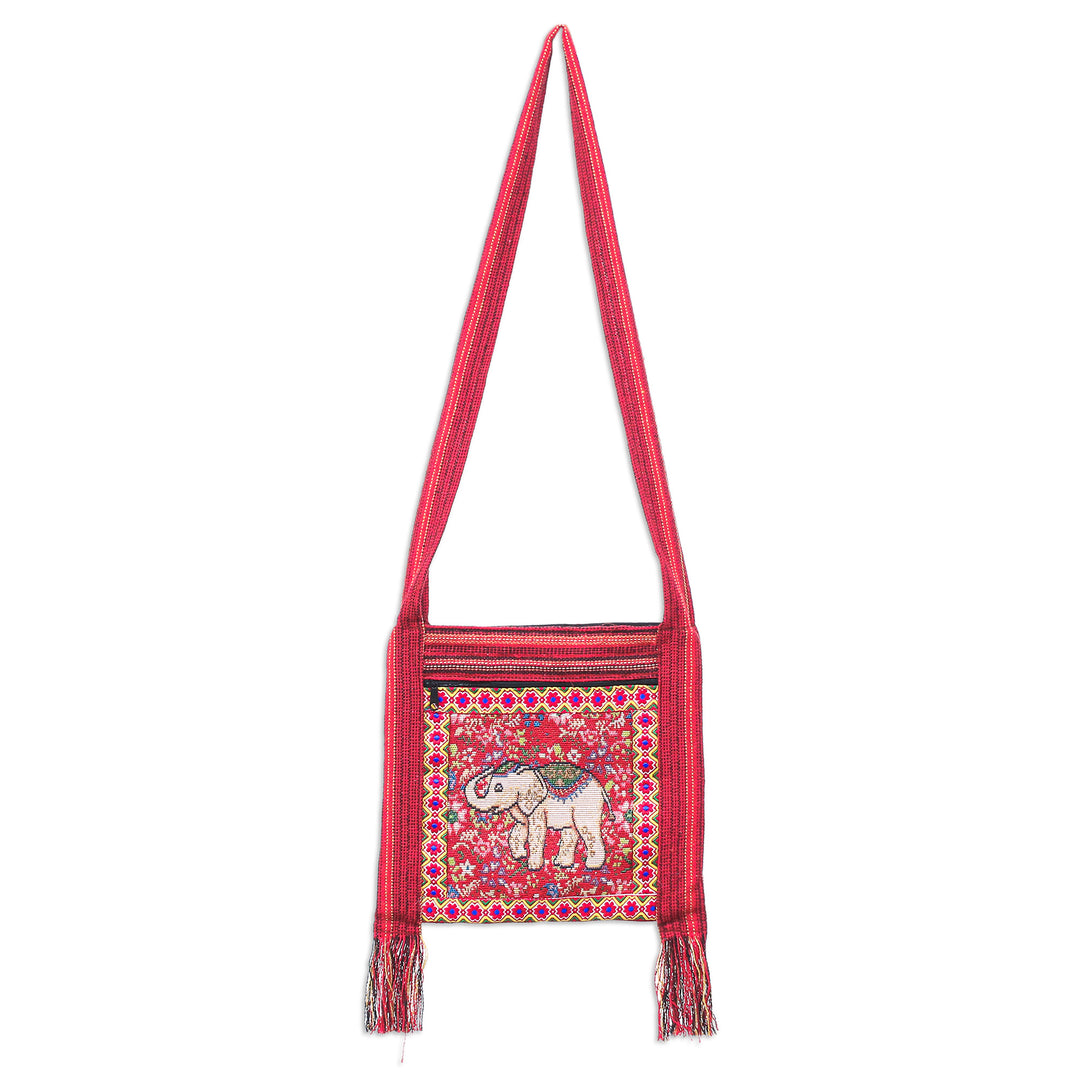 Classic Elephant-Themed Floral Red Sling made in Thailand - Elephant's Majesty