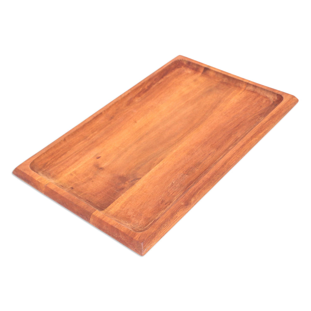 Hand-Carved Rectangle Longan Wood Tray in a Natural Brown - Moments of Delight