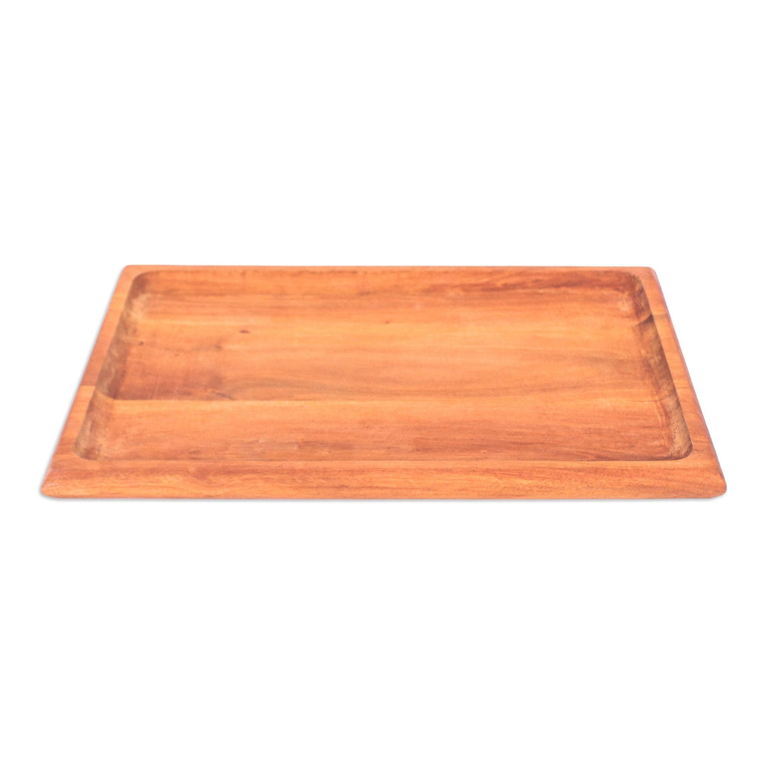 Hand-Carved Rectangle Longan Wood Tray in a Natural Brown - Moments of Delight