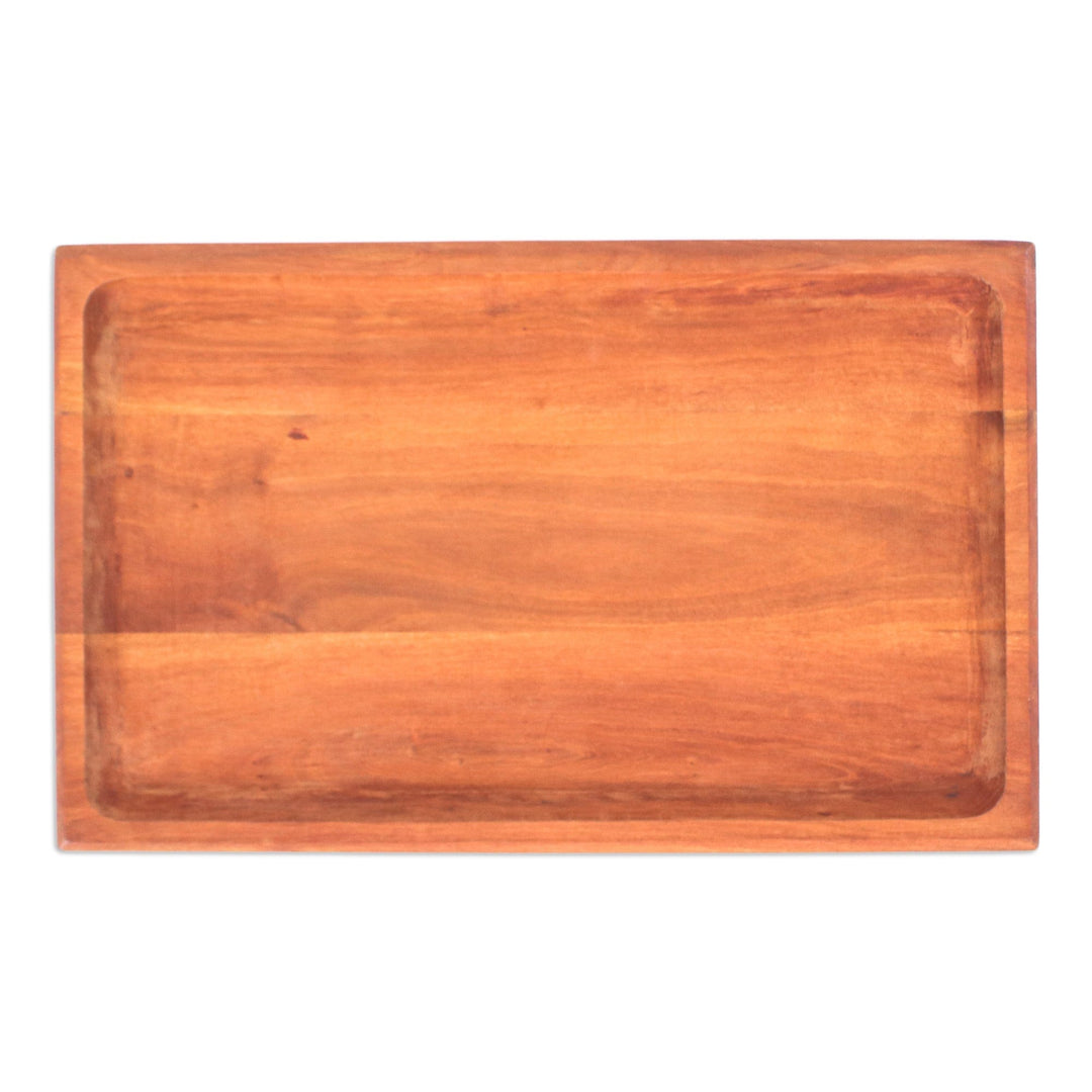 Hand-Carved Rectangle Longan Wood Tray in a Natural Brown - Moments of Delight