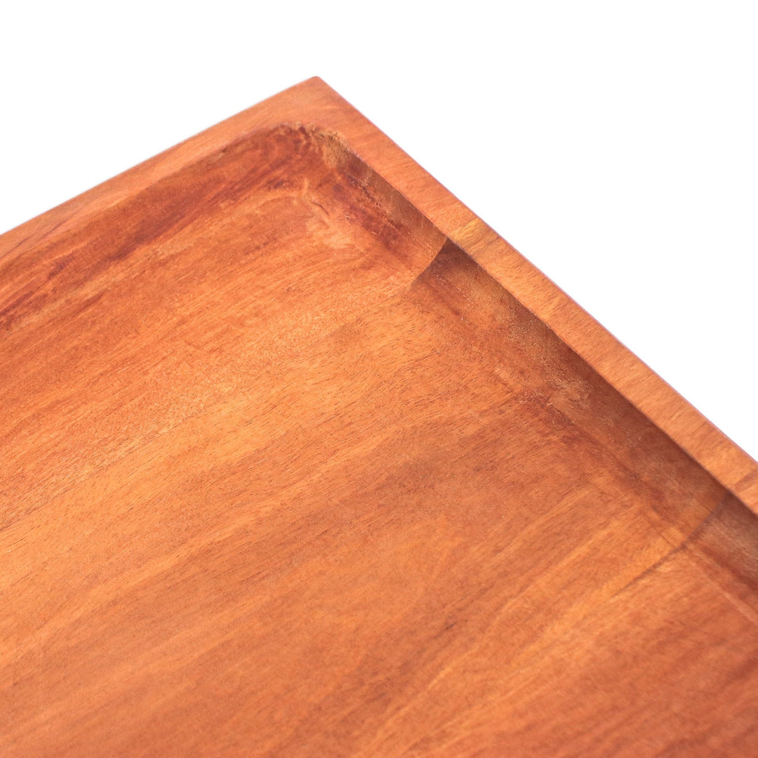 Hand-Carved Rectangle Longan Wood Tray in a Natural Brown - Moments of Delight