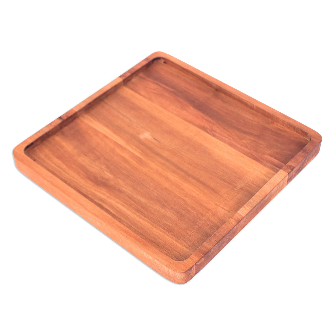 Hand-Carved Square Longan Wood Tray in a Natural Brown - Time for Delight