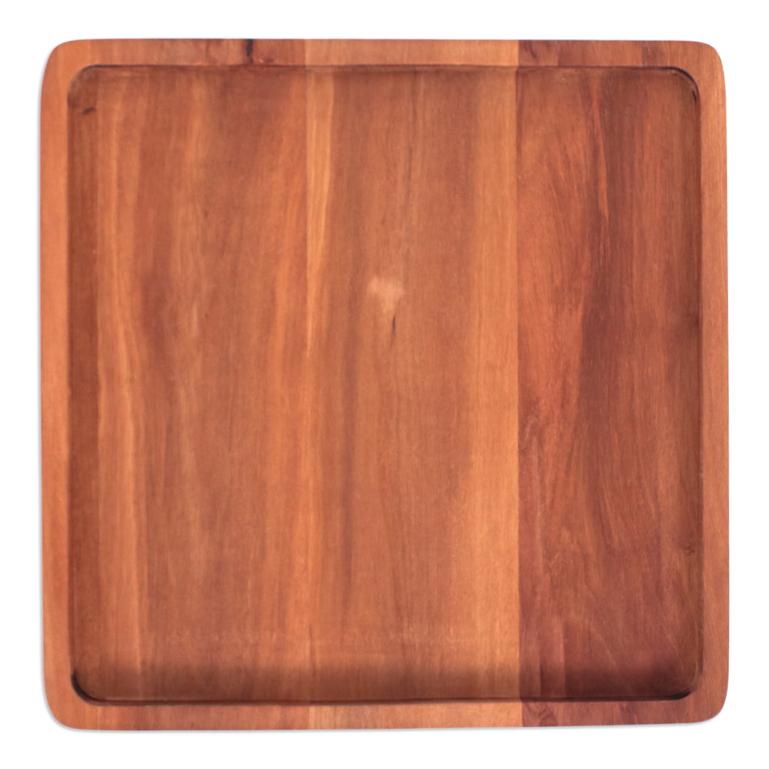 Hand-Carved Square Longan Wood Tray in a Natural Brown - Time for Delight