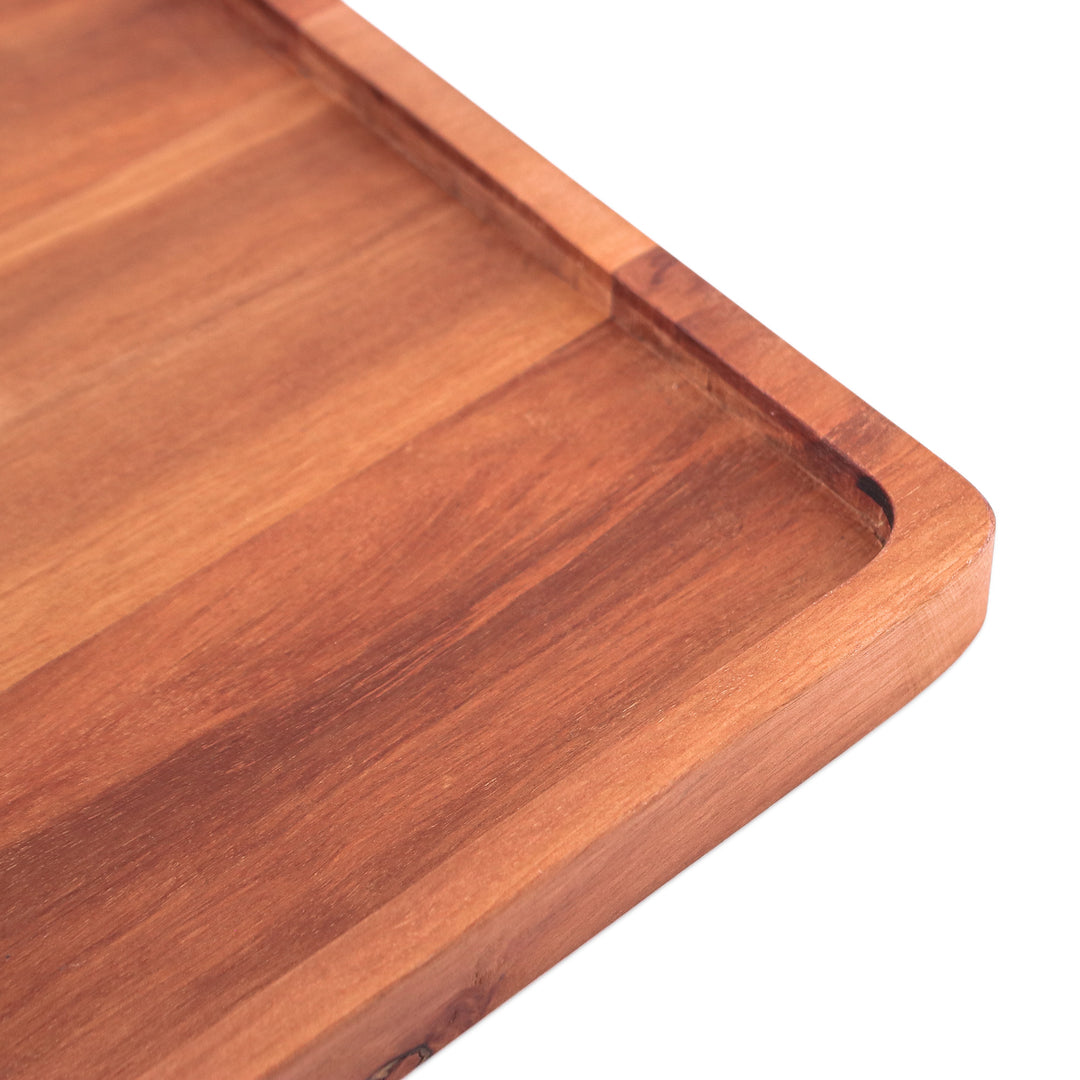 Hand-Carved Square Longan Wood Tray in a Natural Brown - Time for Delight