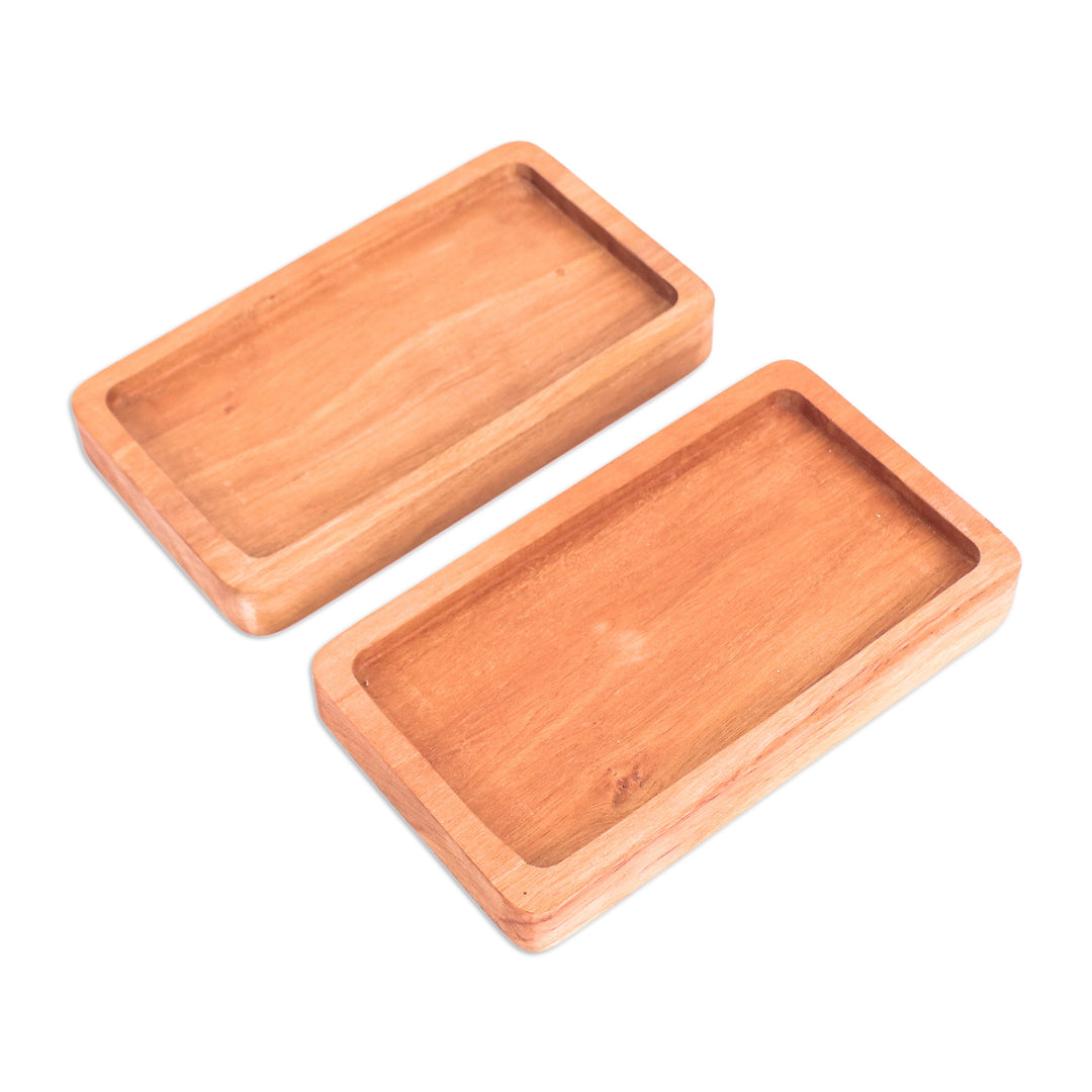 Set of Two Handcrafted Geometric Longan Wood Coasters - Drinking Geometry