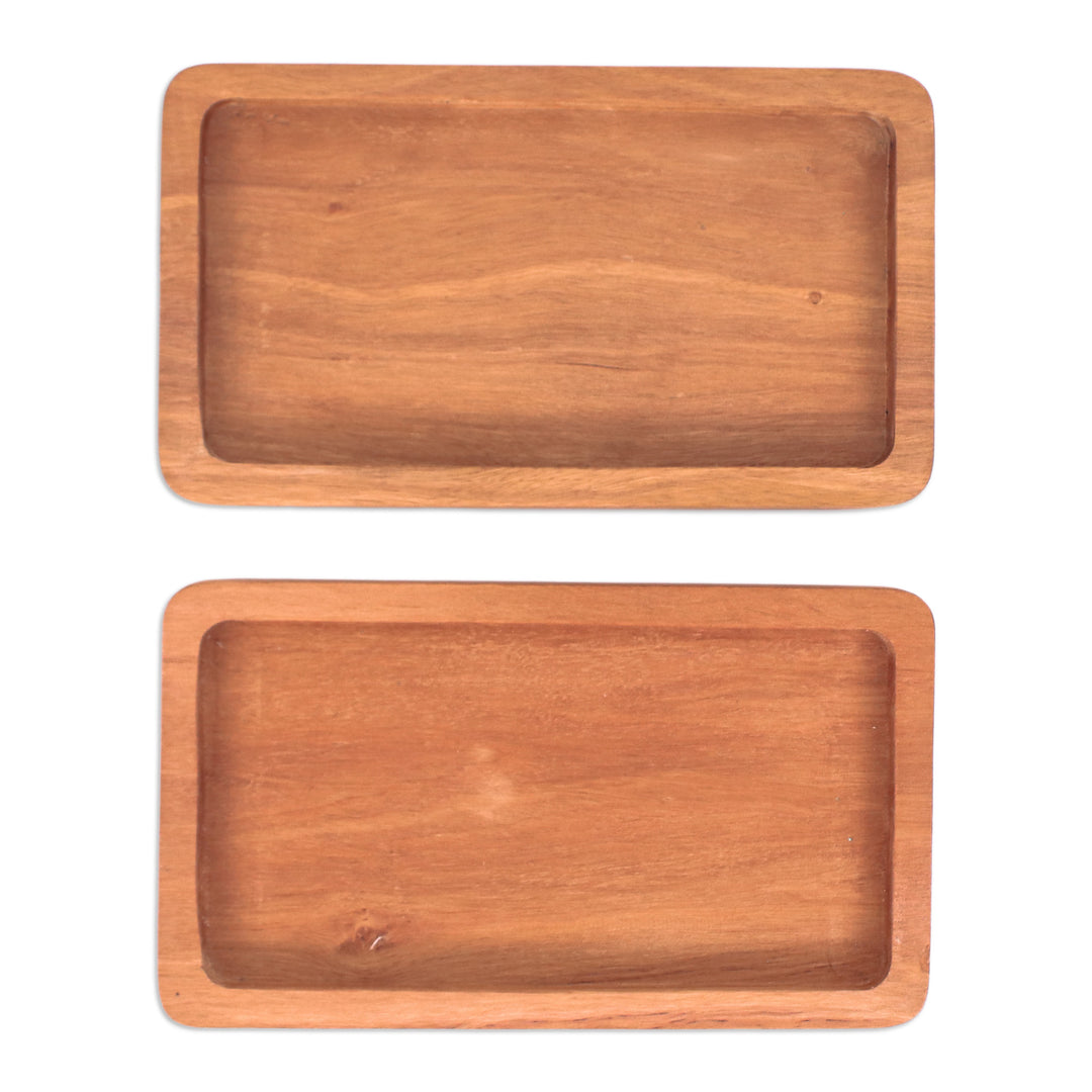 Set of Two Handcrafted Geometric Longan Wood Coasters - Drinking Geometry
