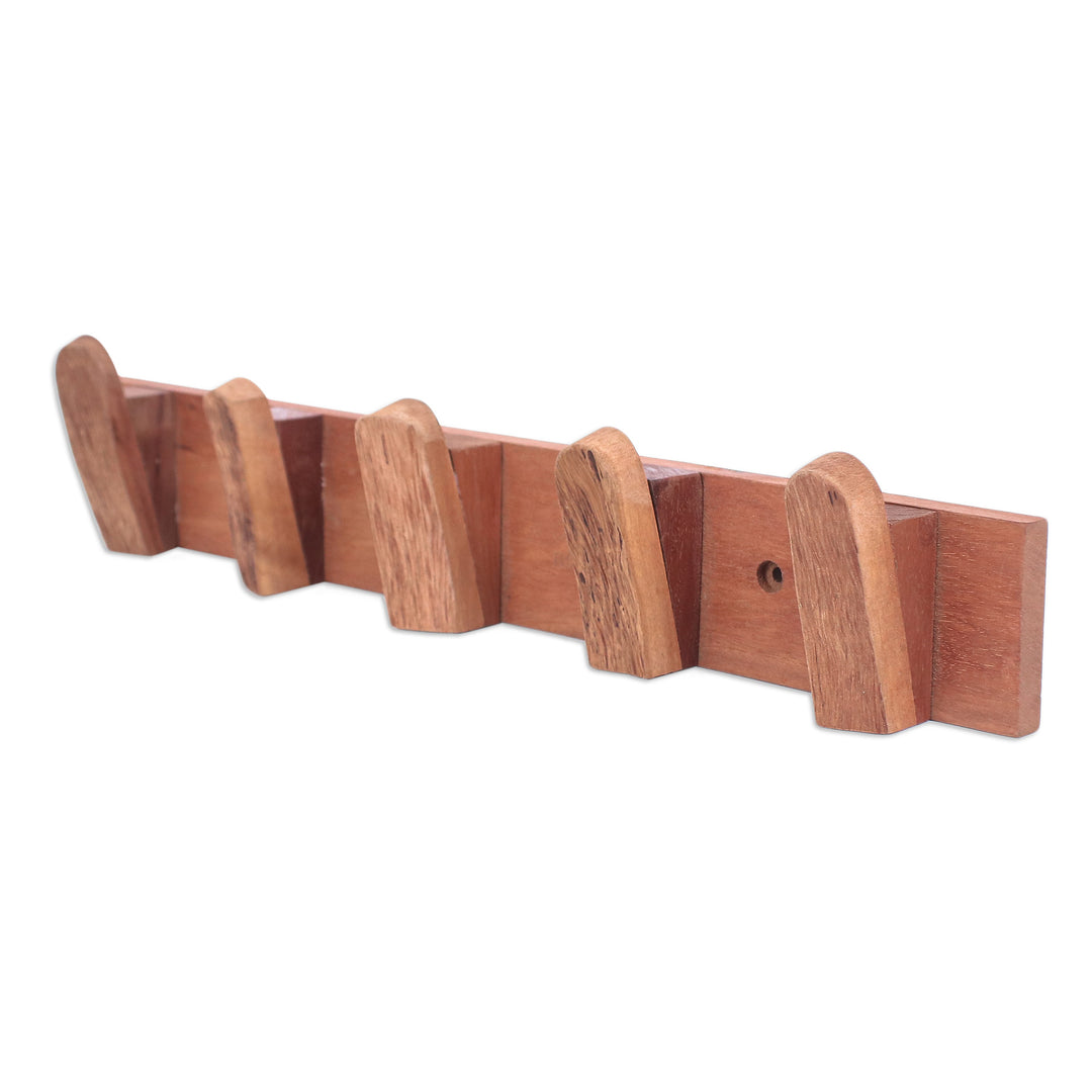 Hand-Carved Polished Longan Wood Coat Rack from Thailand - Homey Hands
