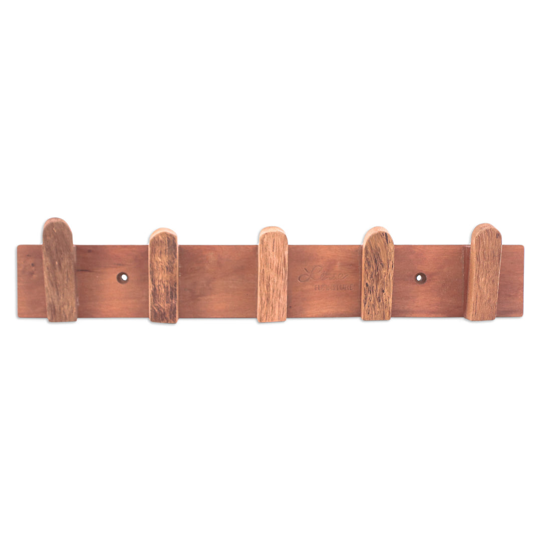 Hand-Carved Polished Longan Wood Coat Rack from Thailand - Homey Hands