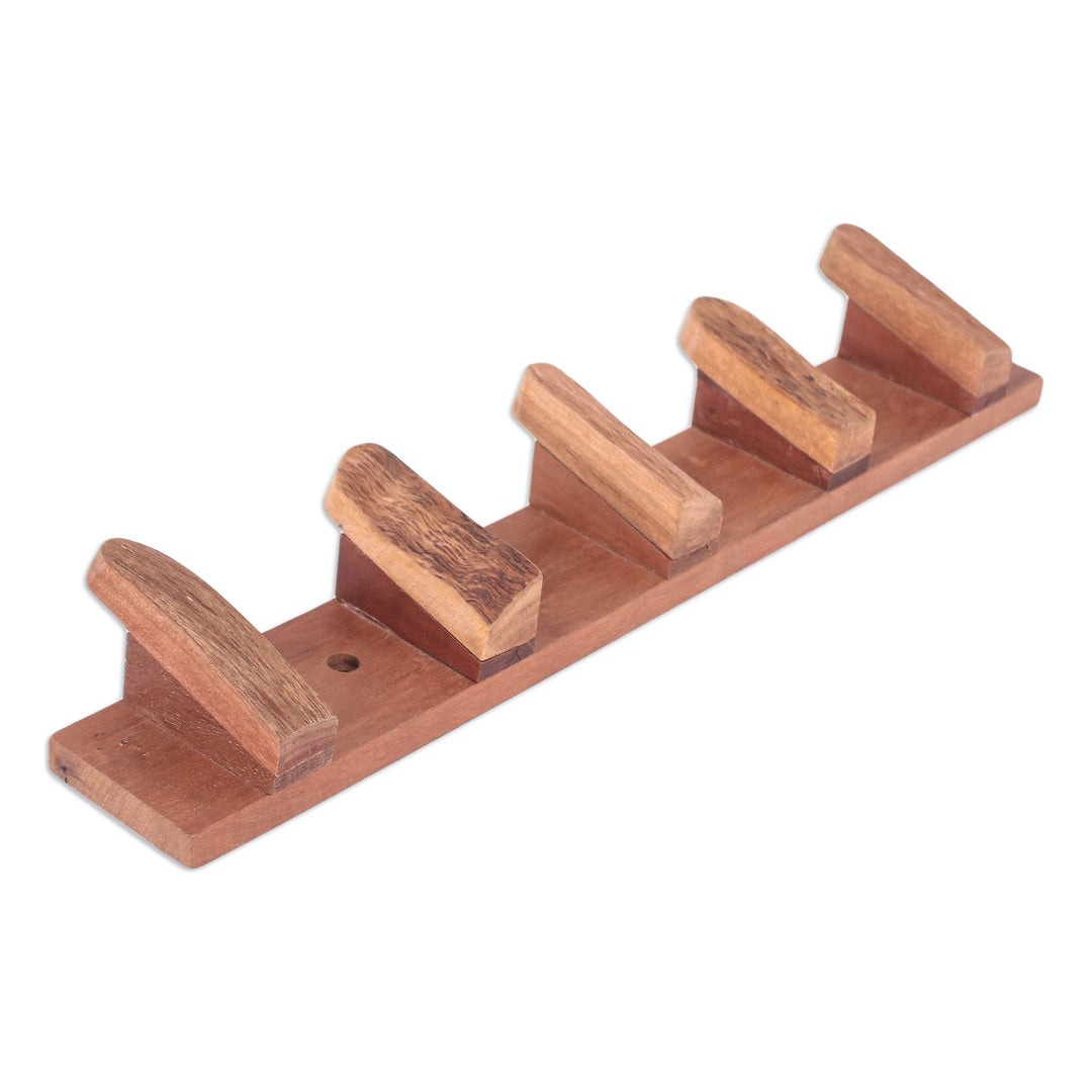 Hand-Carved Polished Longan Wood Coat Rack from Thailand - Homey Hands