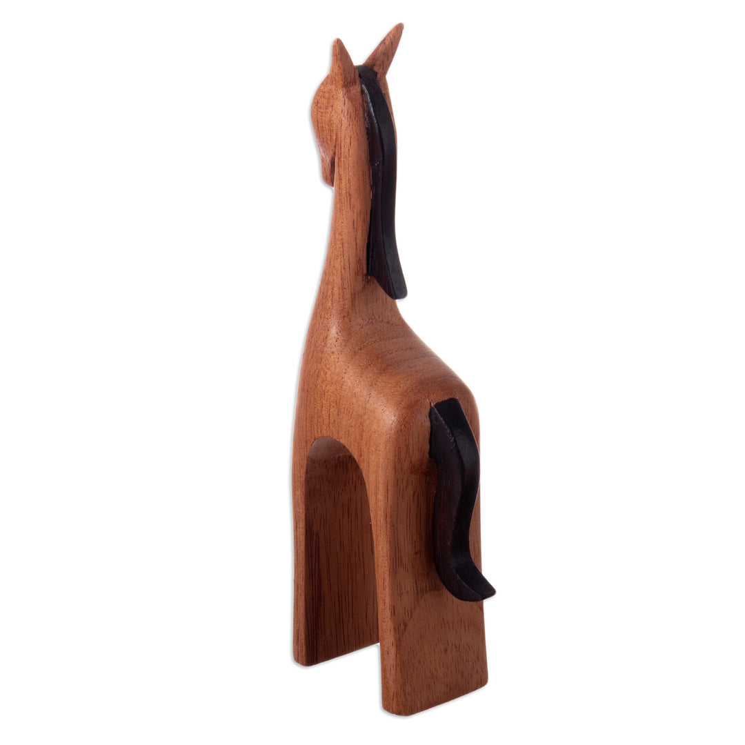 Semi-Minimalist Horse-Themed Cedar Wood Sculpture - Sophisticated Horse