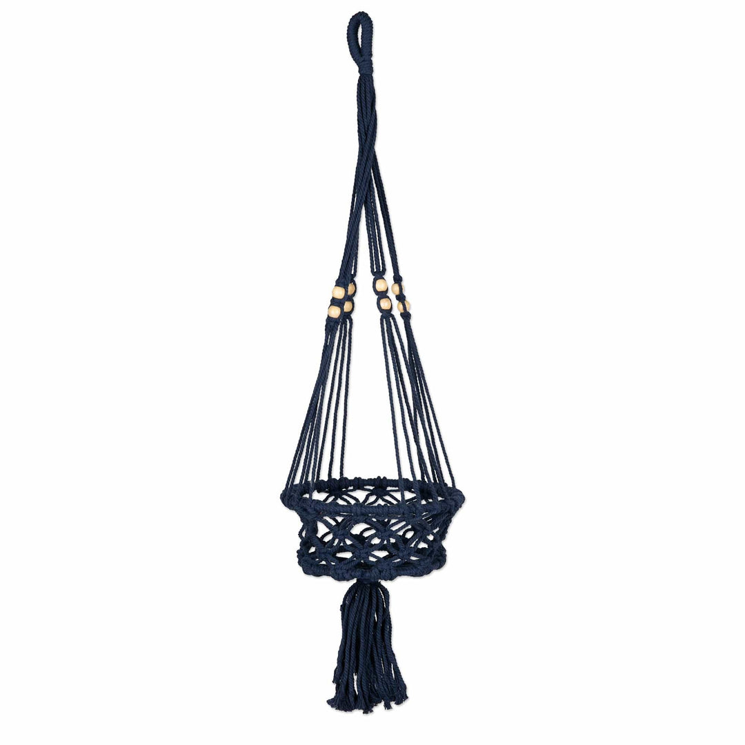 Handwoven Macrame Midnight Cotton Flower Pot Hanger - Midnight Nature