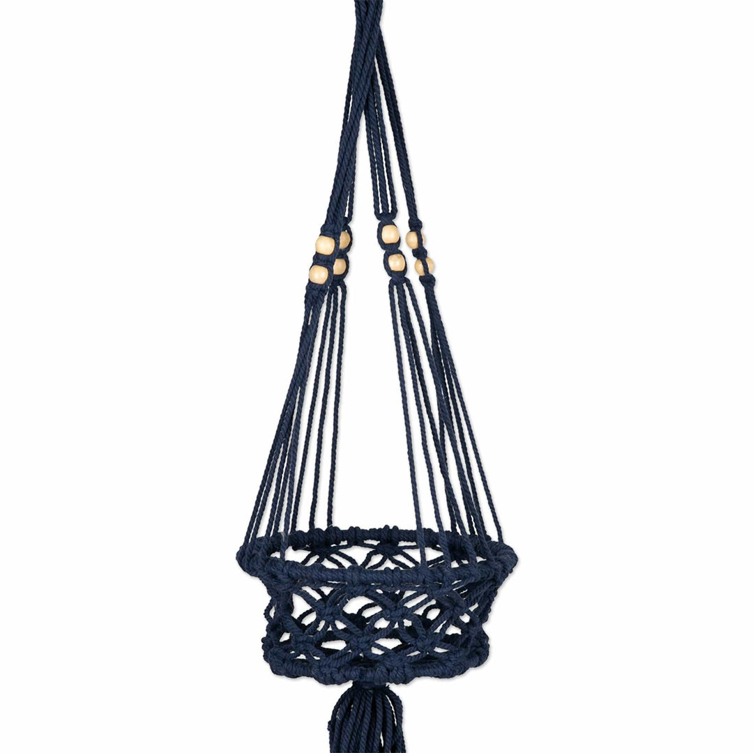 Handwoven Macrame Midnight Cotton Flower Pot Hanger - Midnight Nature