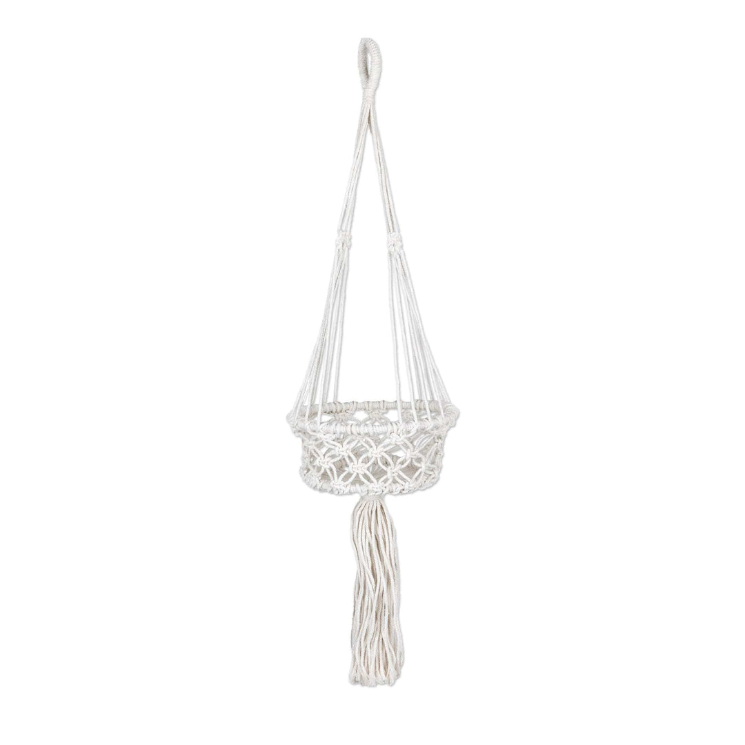Handwoven Macrame White Cotton Flower Pot Hanger - Heaven Nature