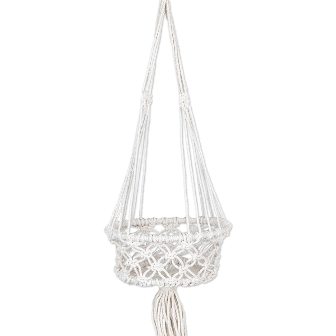Handwoven Macrame White Cotton Flower Pot Hanger - Heaven Nature