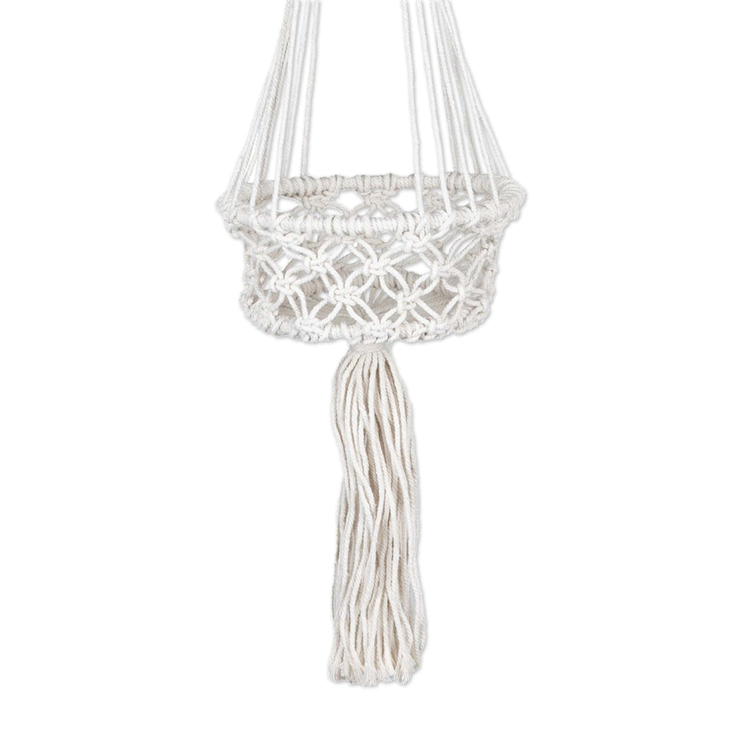 Handwoven Macrame White Cotton Flower Pot Hanger - Heaven Nature