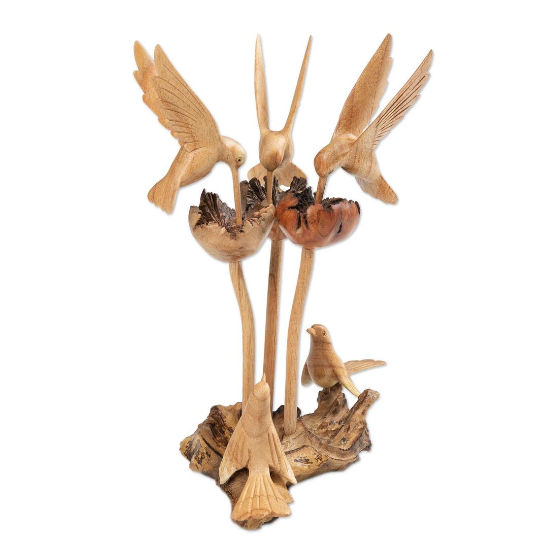 Nature-Themed Hand-Carved Jempinis and Benalu Wood Sculpture - Garden of Paradise