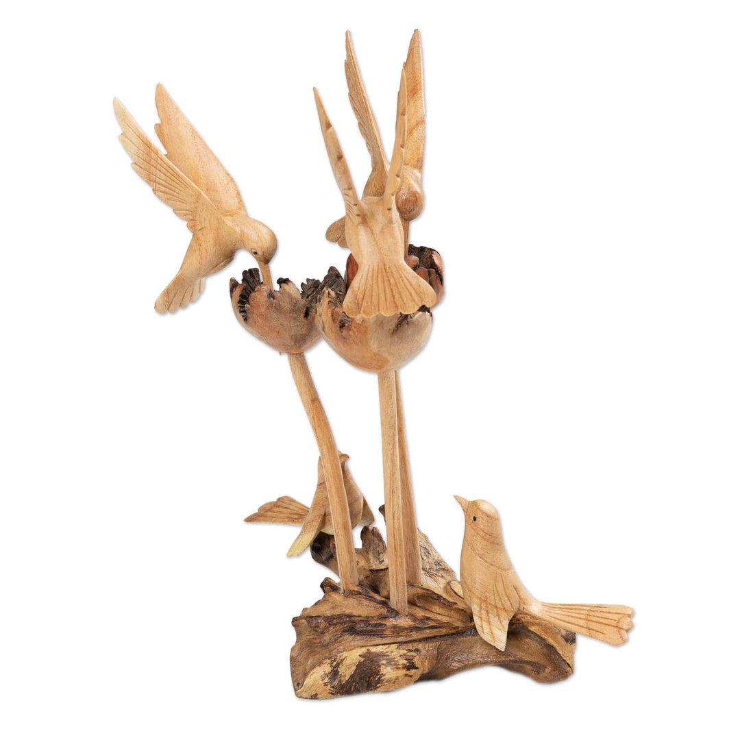 Nature-Themed Hand-Carved Jempinis and Benalu Wood Sculpture - Garden of Paradise