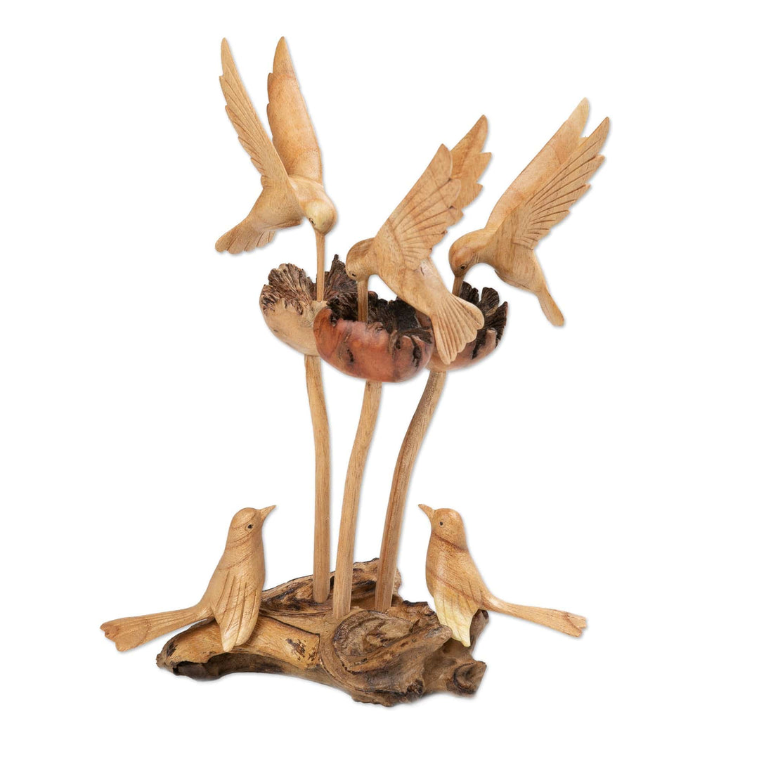 Nature-Themed Hand-Carved Jempinis and Benalu Wood Sculpture - Garden of Paradise