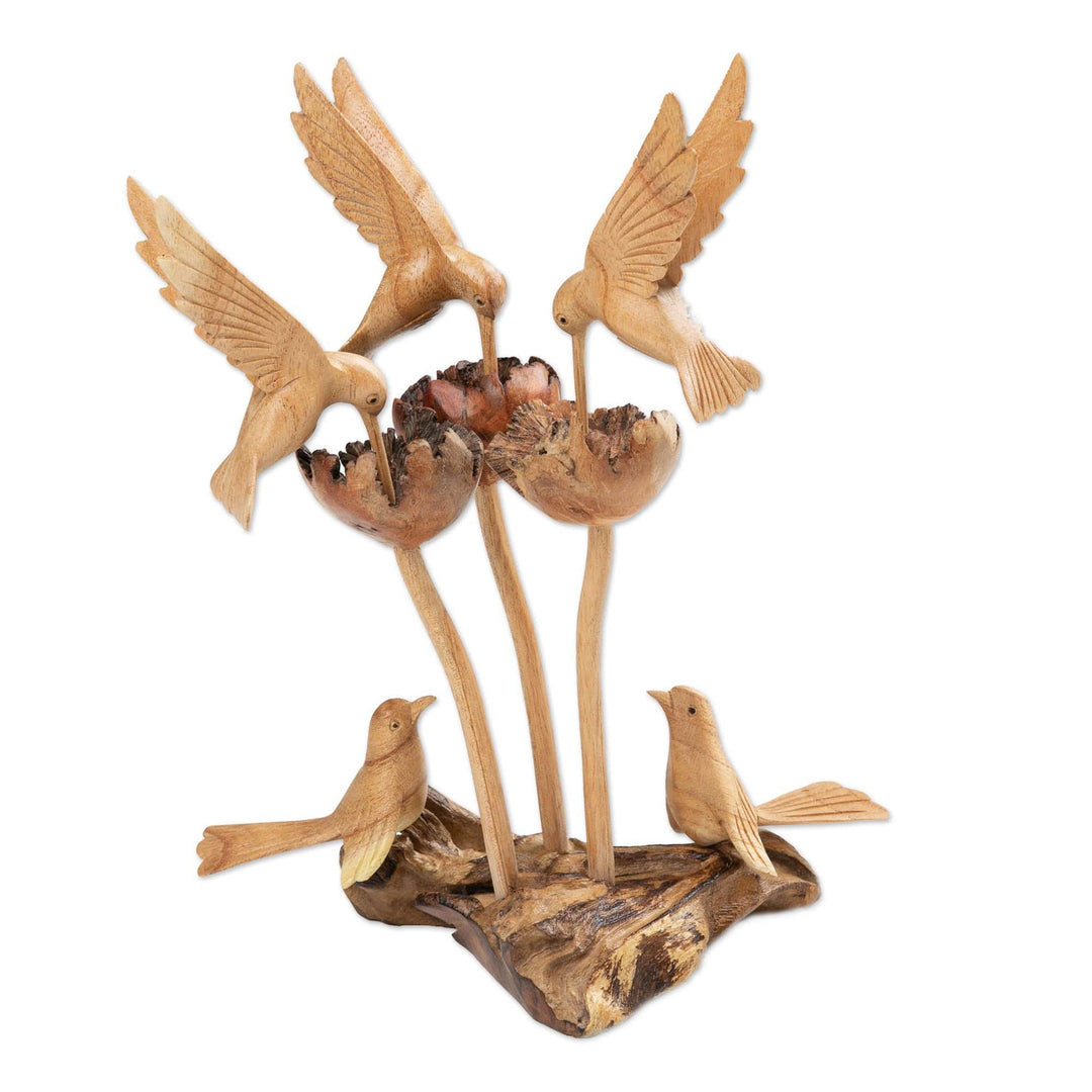 Nature-Themed Hand-Carved Jempinis and Benalu Wood Sculpture - Garden of Paradise
