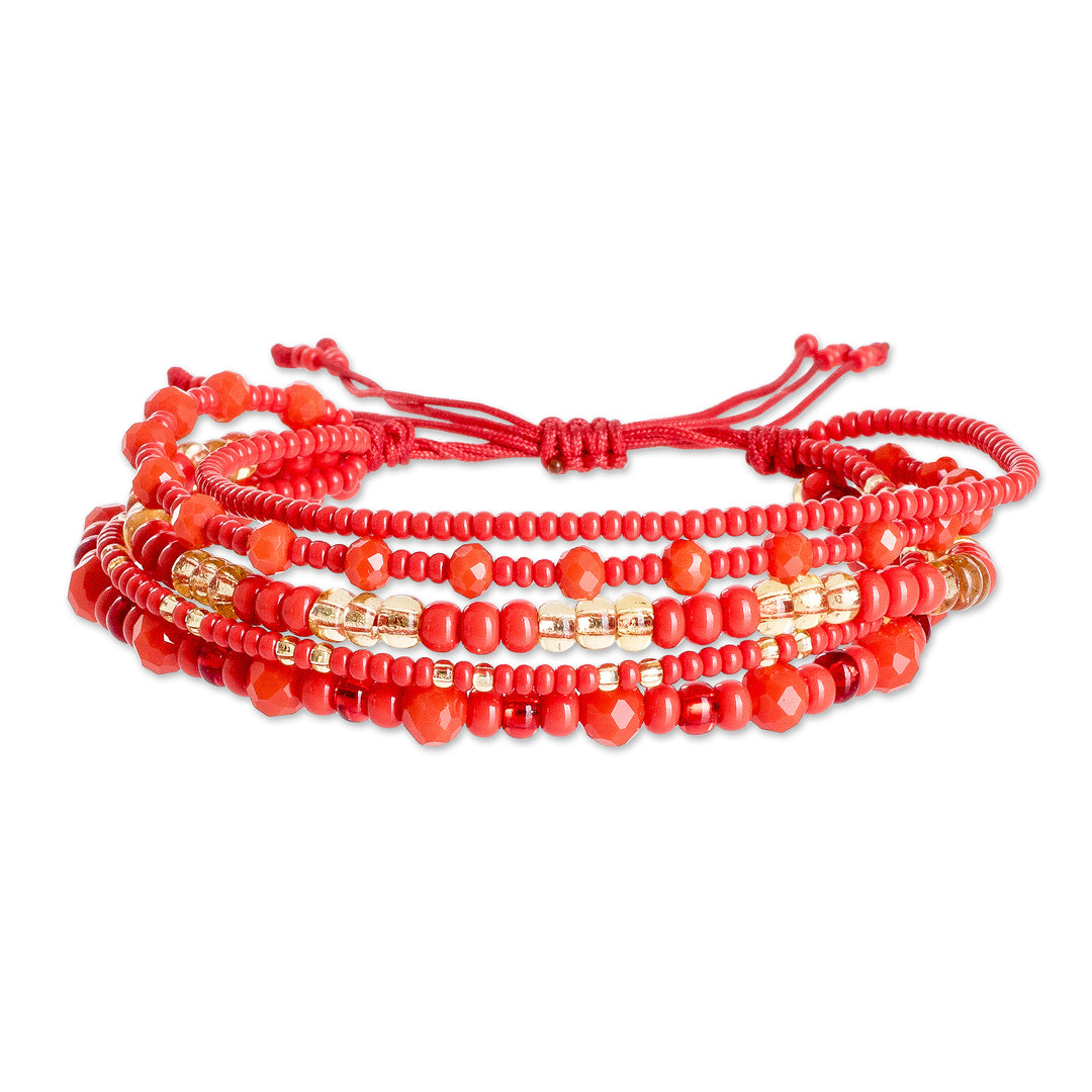 Red and Gold Handmade Multi-Strand Glass Beaded Bracelet - Vibrant Radiance