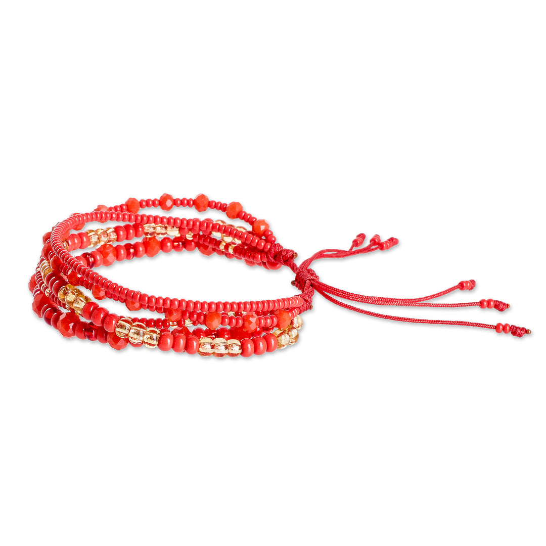 Red and Gold Handmade Multi-Strand Glass Beaded Bracelet - Vibrant Radiance