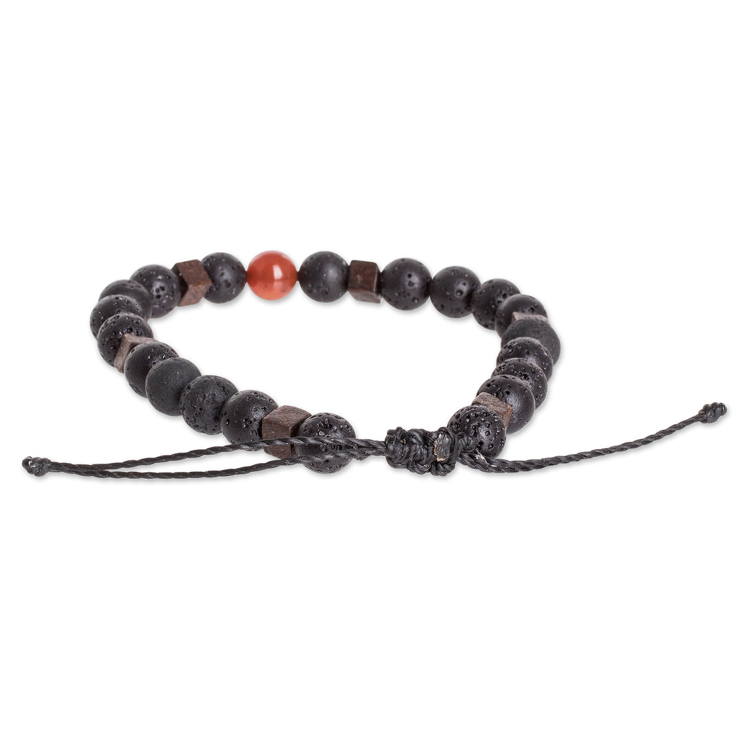Men's Carnelian Lava Stone and Wood Beaded Diffuser Bracelet - Absolute Vitality
