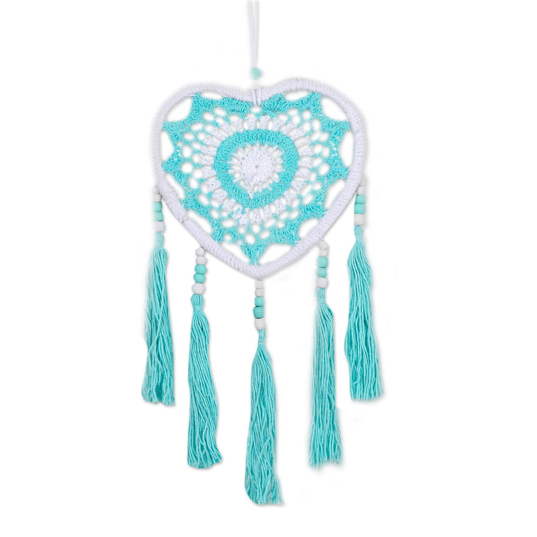 Heart-Shaped Blue and White Crocheted Cotton Wall Hanging - Heart of the Ocean