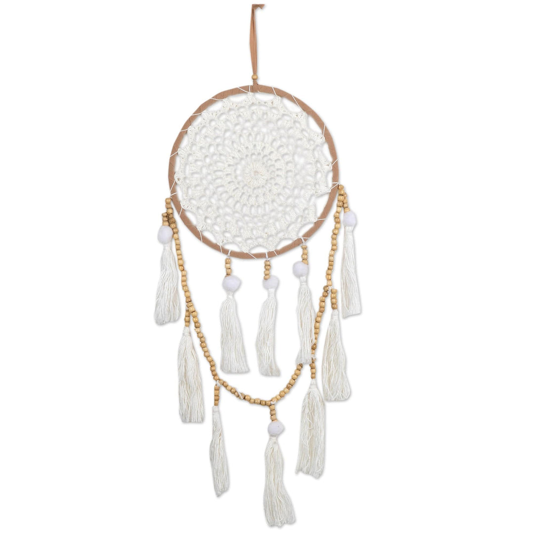 Crocheted Mandala-Inspired Wood and Cotton Wall Hanging - Bali's Bright Dream