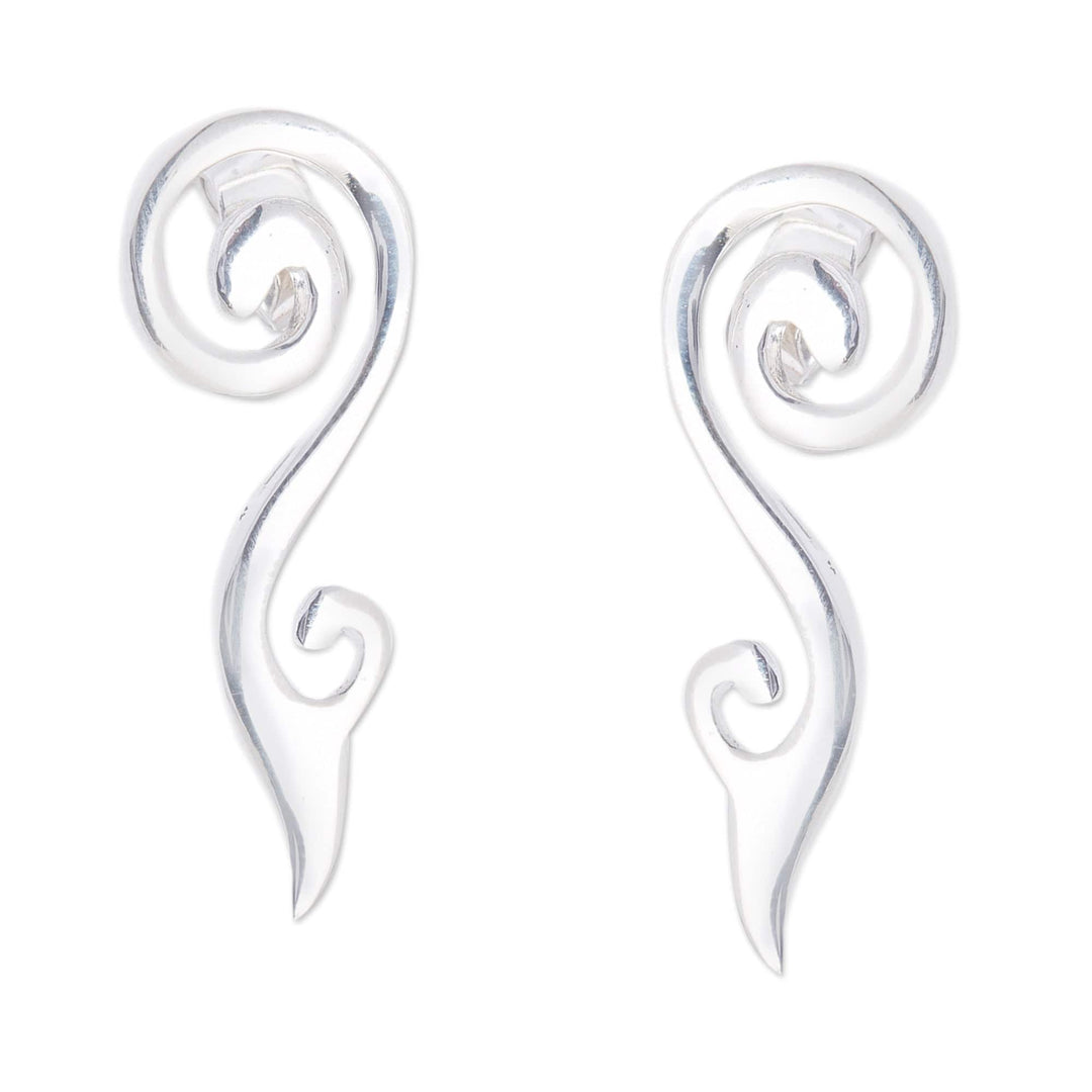 Balinese Sterling Silver Drop Earrings in a Polished Finish - Gianyar Flames