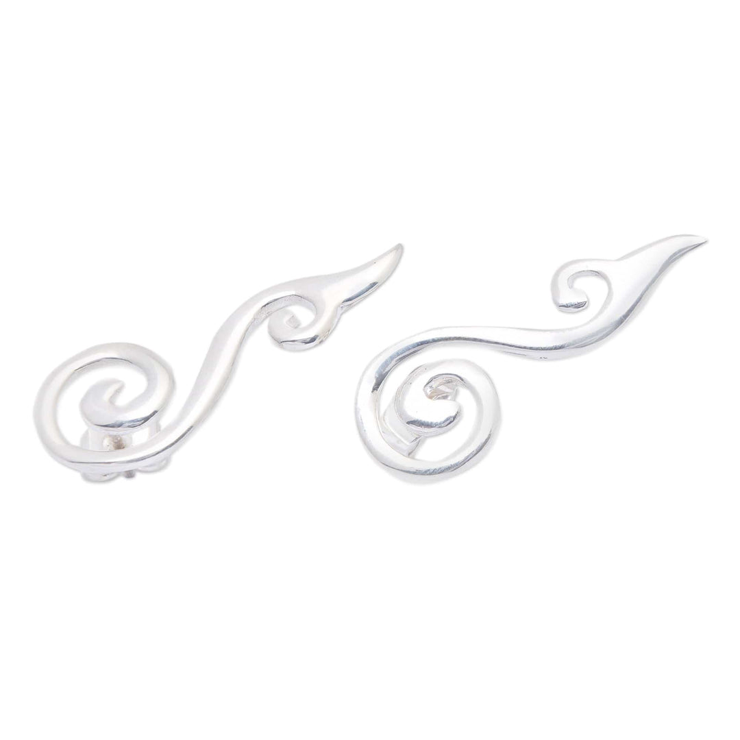 Balinese Sterling Silver Drop Earrings in a Polished Finish - Gianyar Flames