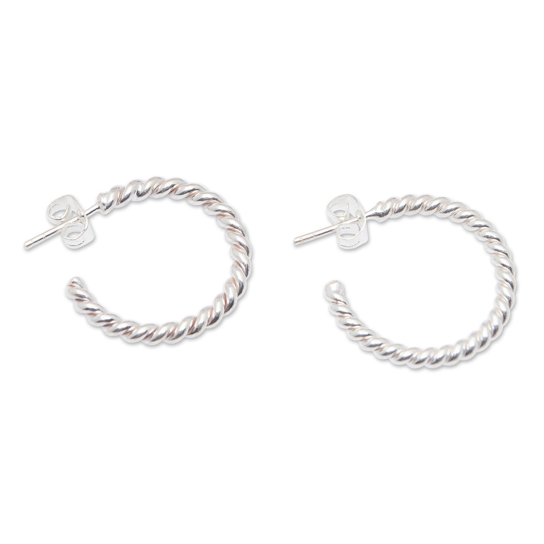 Polished Rope-Shaped Sterling Silver Half-Hoop Earrings - Rope Nimbus
