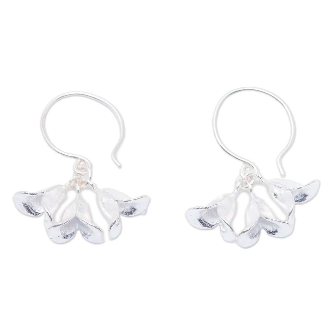 Floral Sterling Silver Half-Hoop Earrings from Bali - Dangling Blossoms