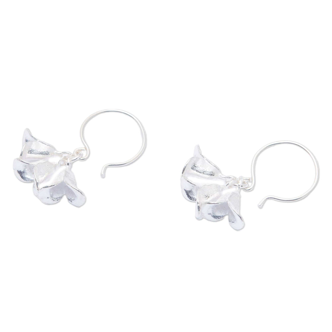 Floral Sterling Silver Half-Hoop Earrings from Bali - Dangling Blossoms