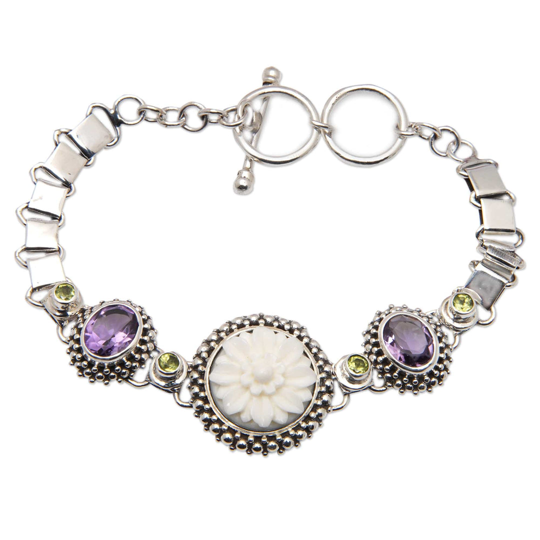 Floral Three-Carat Amethyst and Peridot Pendant Bracelet - Mystical Sunflower
