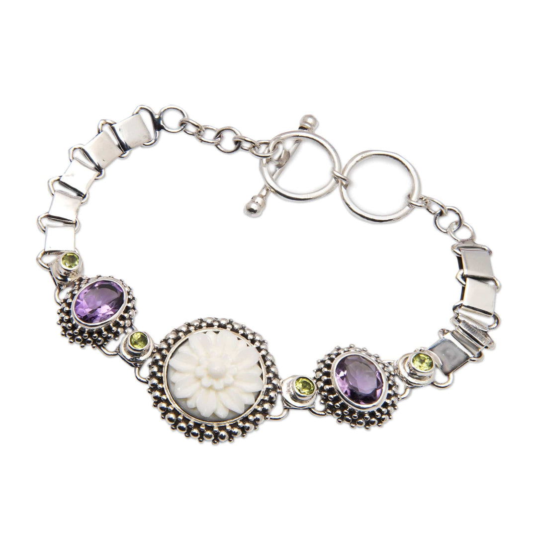 Floral Three-Carat Amethyst and Peridot Pendant Bracelet - Mystical Sunflower