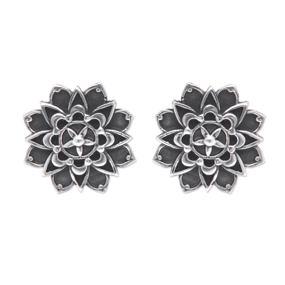 Oxidized Sterling Silver Flower Chakra Button Earrings - Magical Chakra