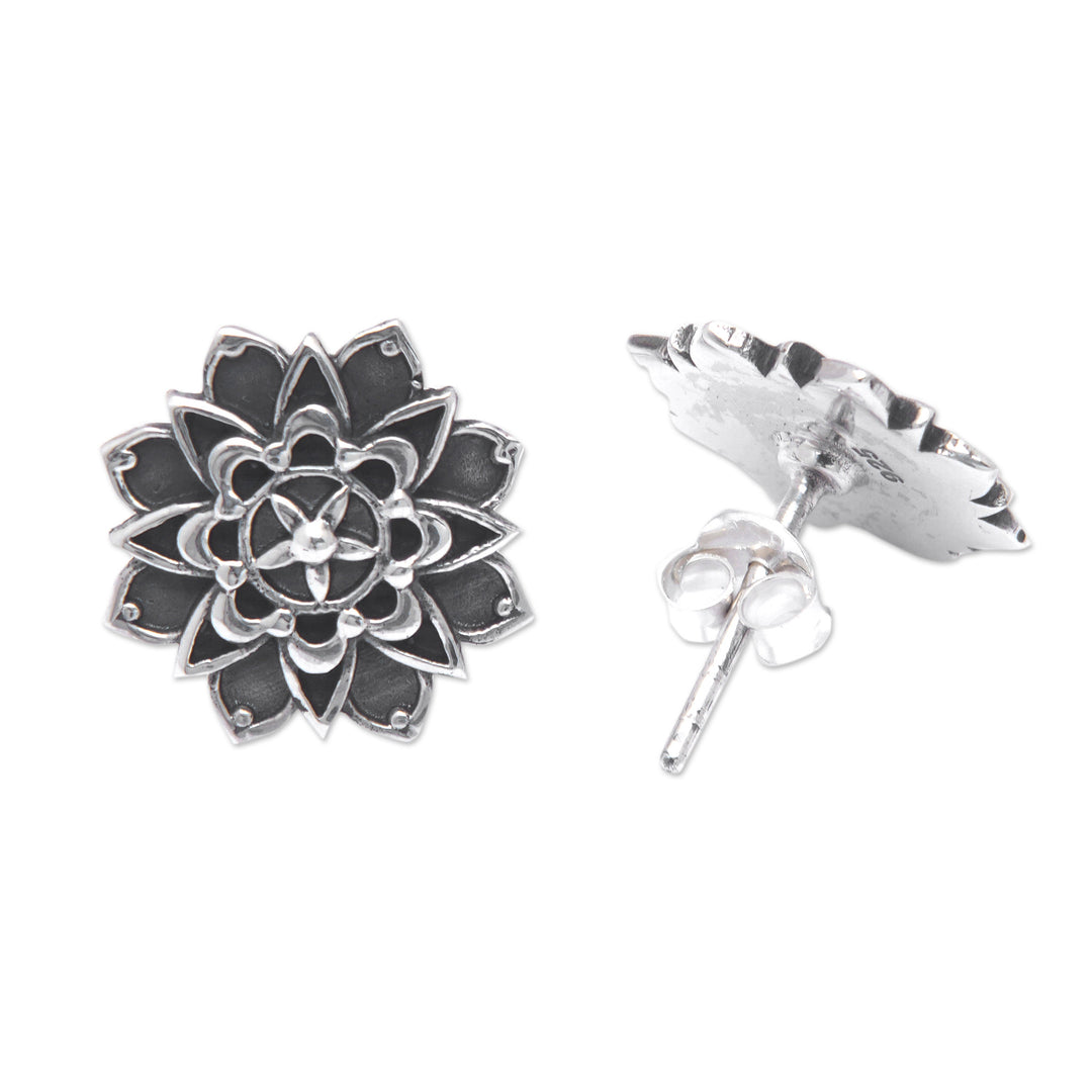 Oxidized Sterling Silver Flower Chakra Button Earrings - Magical Chakra