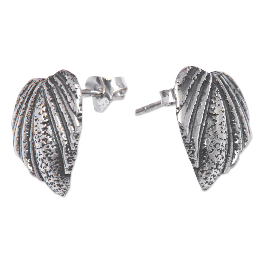 Oxidized Sterling Silver Heart-Themed Button Earrings - Charcoal Heart