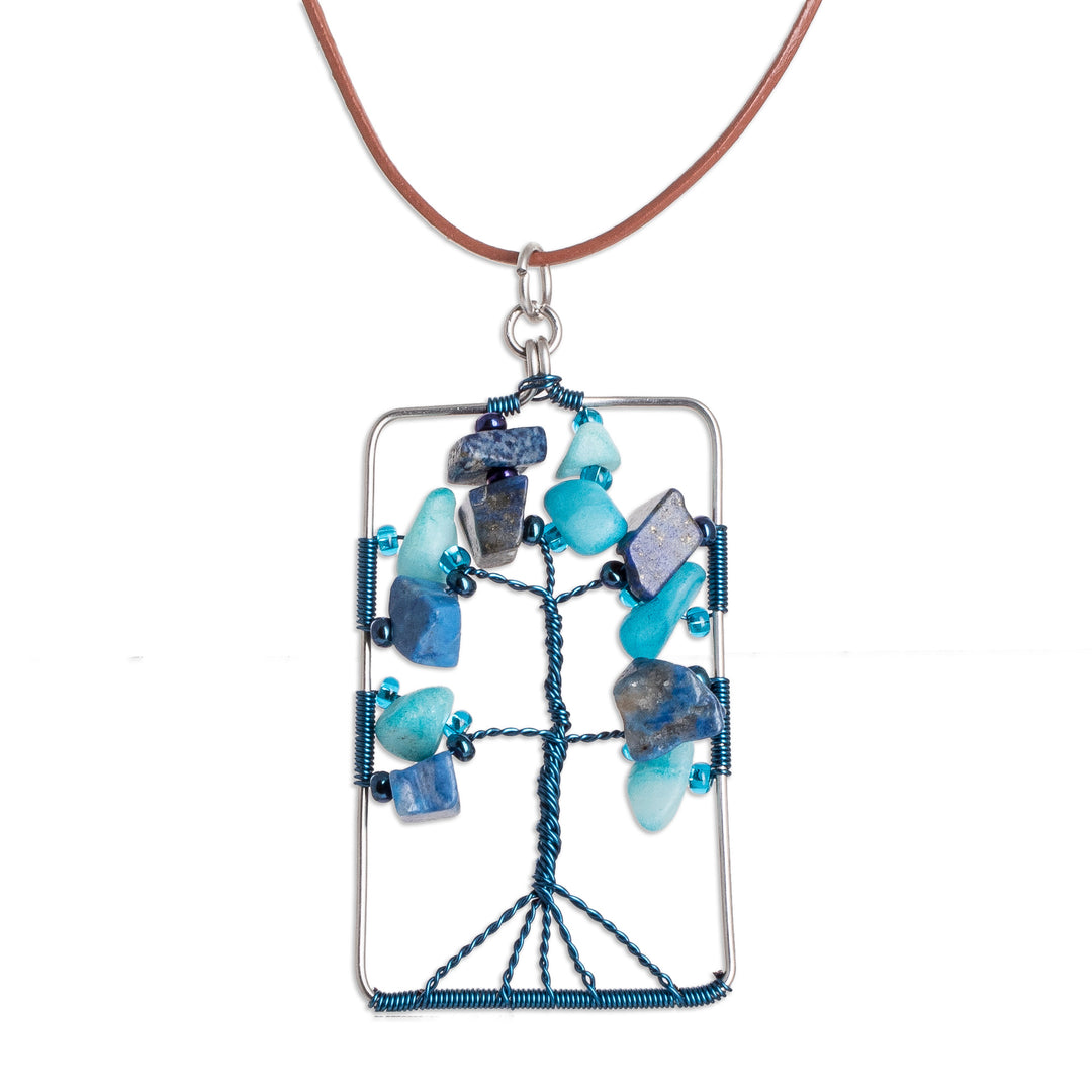 Tree-Themed Blue Lapis Lazuli and Quartz Pendant Necklace - Sylvan Blue