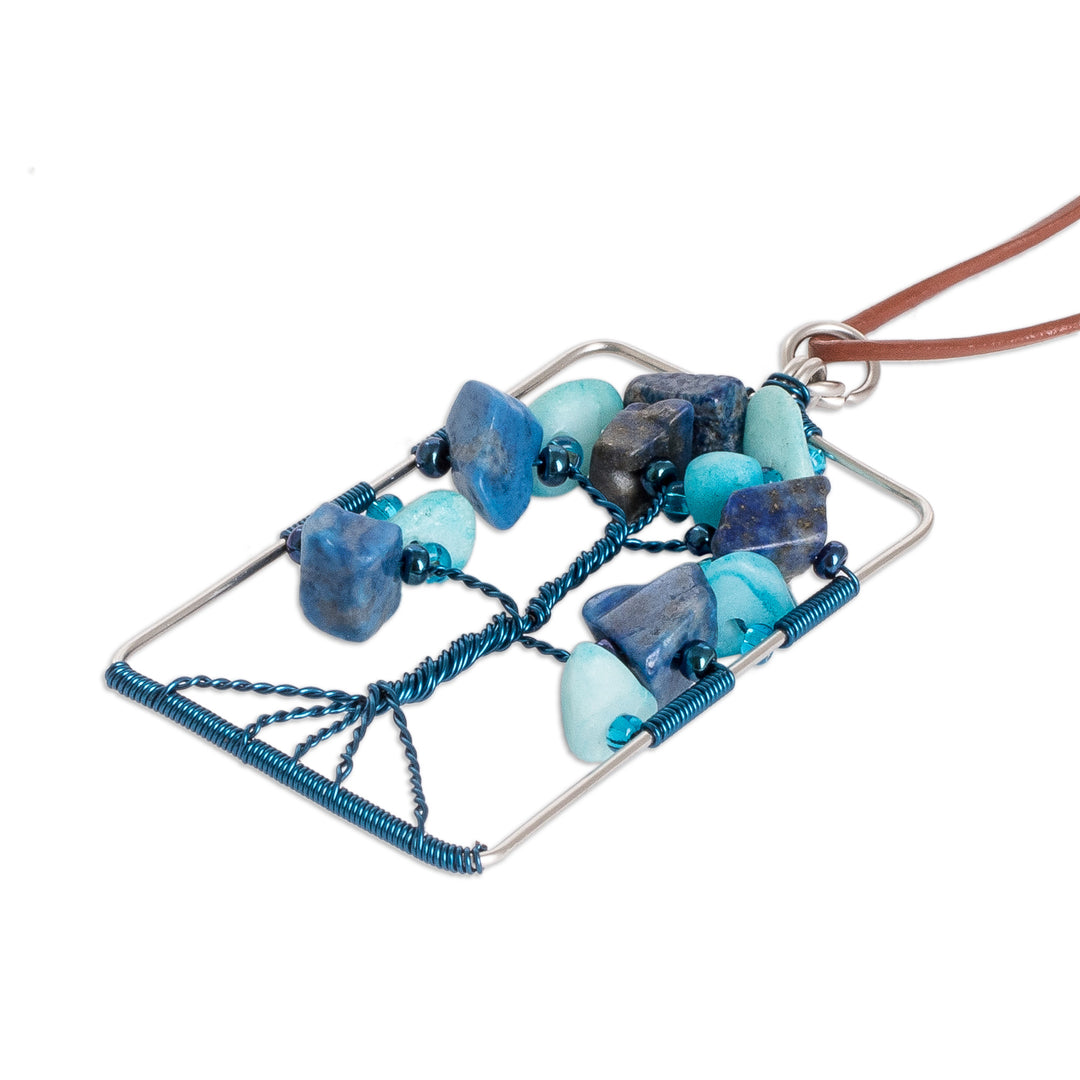 Tree-Themed Blue Lapis Lazuli and Quartz Pendant Necklace - Sylvan Blue