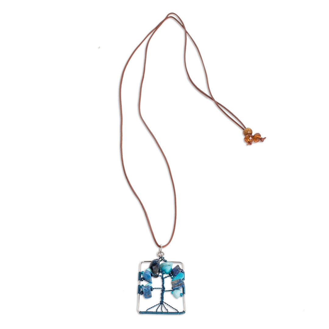 Tree-Themed Blue Lapis Lazuli and Quartz Pendant Necklace - Sylvan Blue