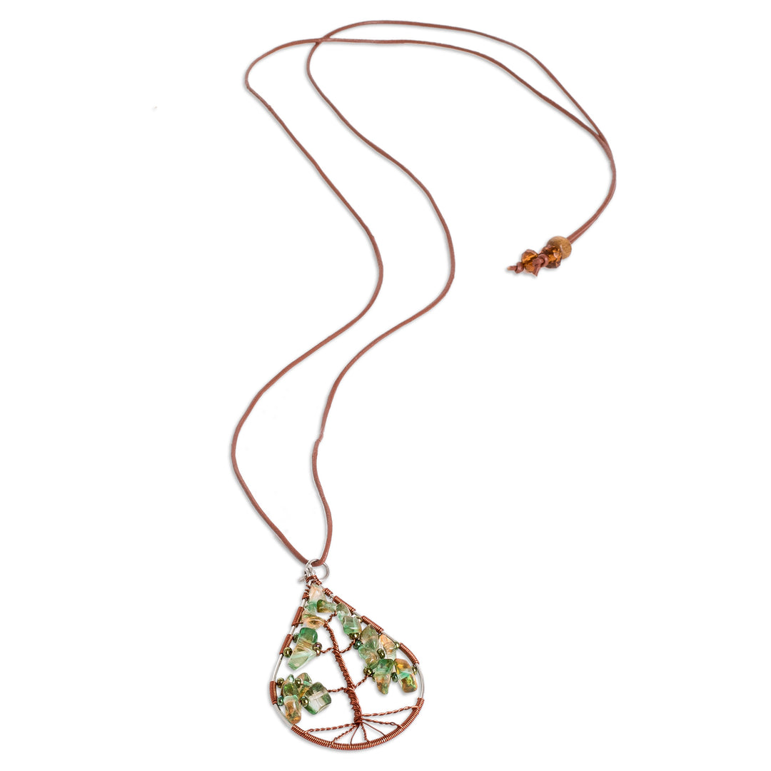 Drop-Shaped Tree-Themed Natural Peridot Pendant Necklace - Drop of Life in Green