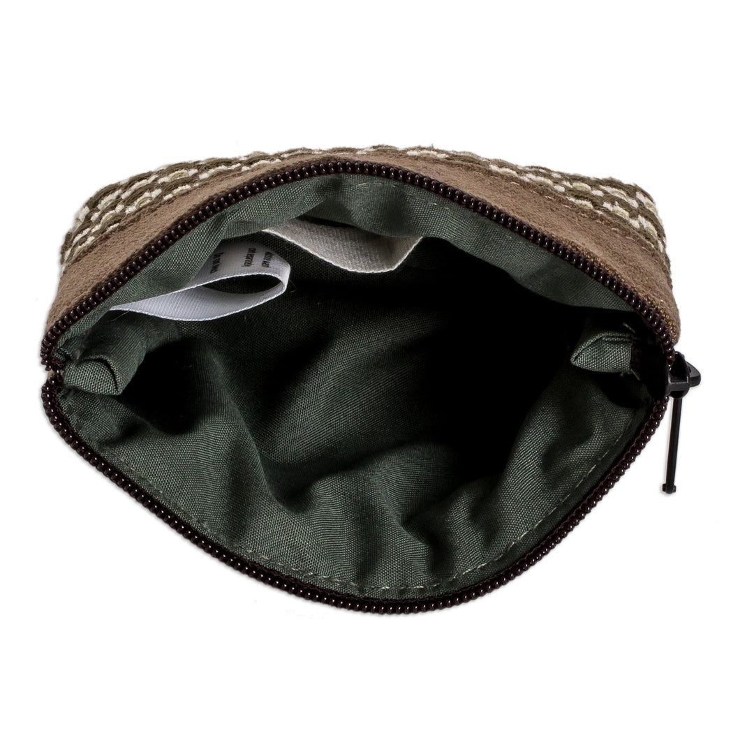 Olive and Ivory Cotton Coin Purse with Floral Pattern - Spring Olive