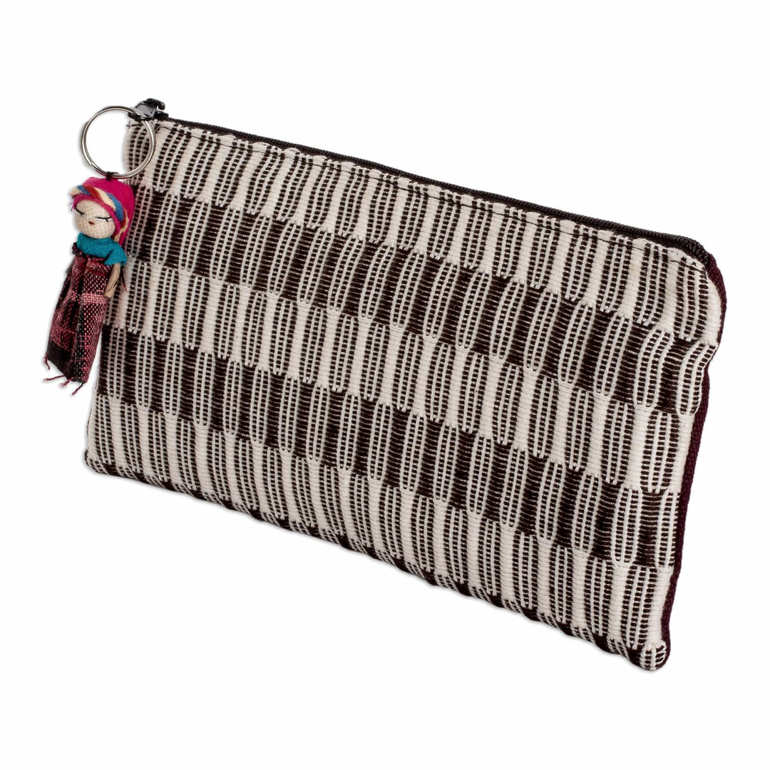 Handwoven Ivory and Chocolate Cotton Cosmetic Bag - Guatemalan Talent